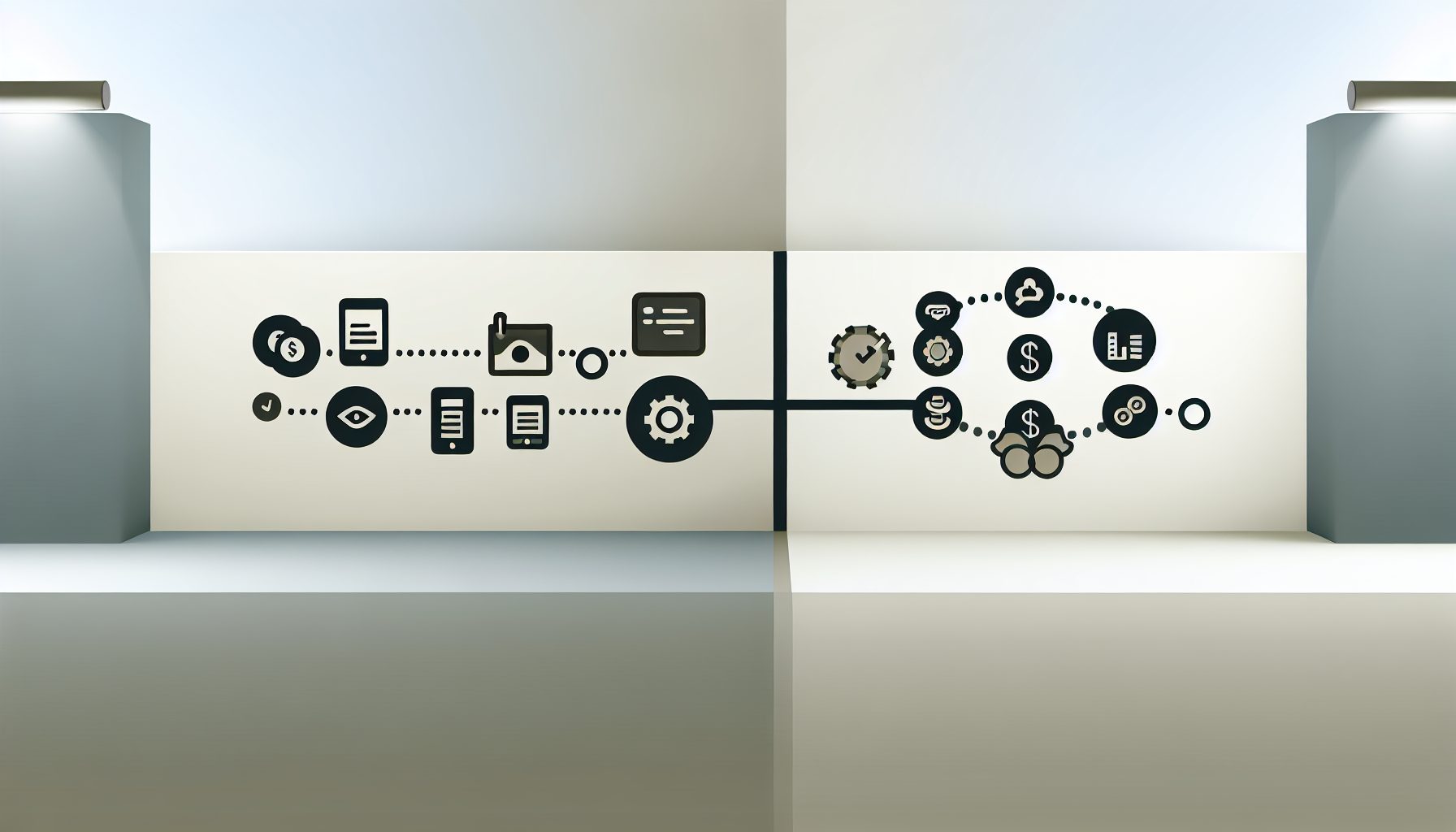 Minimalist illustration comparing SaaS platforms for small businesses, featuring key feature icons.